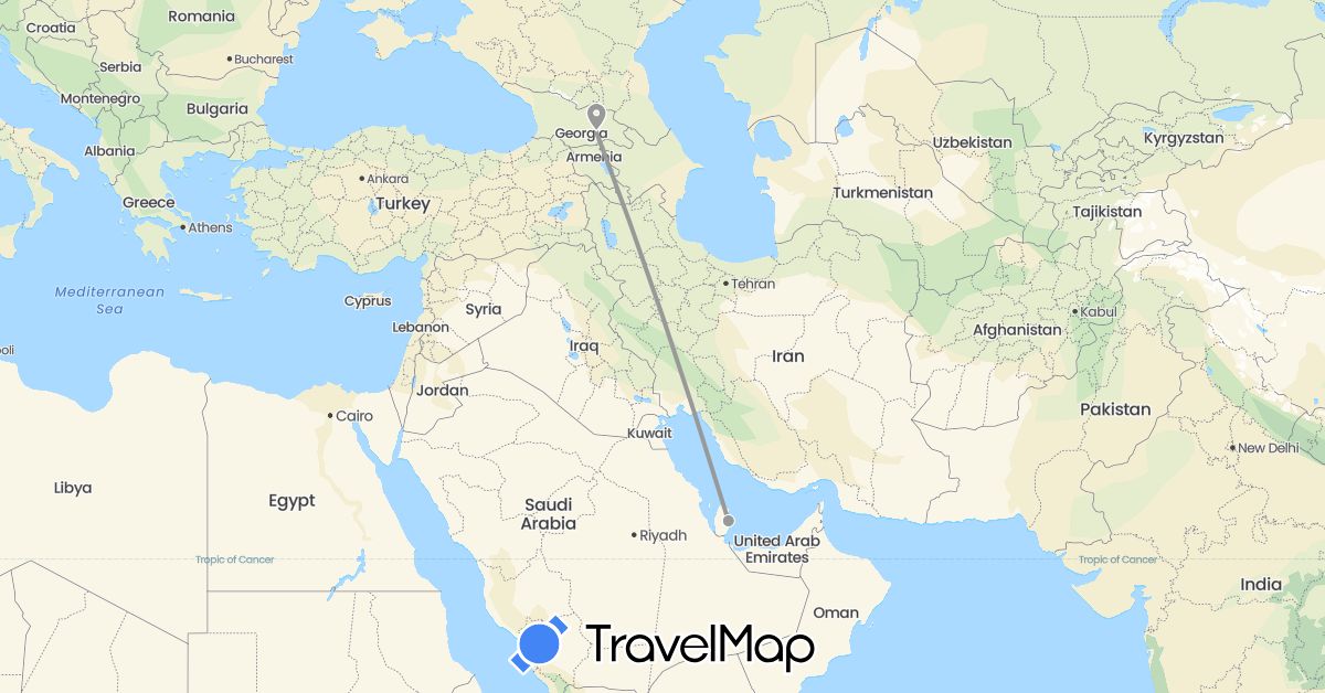TravelMap itinerary: driving, plane in Georgia, Qatar (Asia)